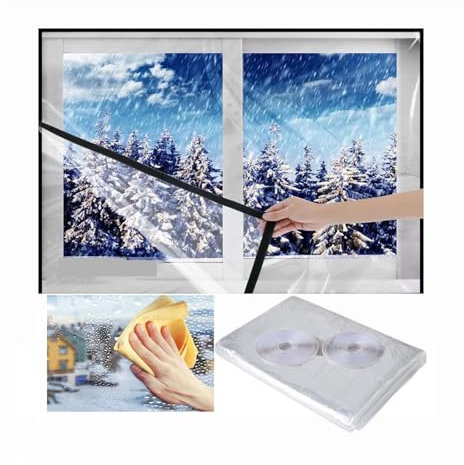 Kit di isolamento per finestre e porte di cortili, pellicola per vetri secondari, cinghie adesive, riutilizzabile e tagliabile, pellicola termica per ventilazione, mantiene caldo in inverno e fresco