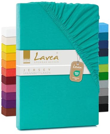 Lavea Jersey Spannbettlaken 200x220cm - 40cm Steg für Boxspringbetten - Türkis, Weich & Atmungsaktiv - Premium Qualität, Pflegeleicht, Perfekte Passform - Ideal für Boxspringbetten