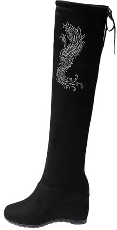 WKAYsIV Stivali-Ginocchio-Coscia-Stivali-Lunghi Stivali da Donna sopra Il Ginocchio, con Tacco a Blocco, Punk Stivali Alti Donna sopra Il Ginocchio Senza Tacco 38 23.99
