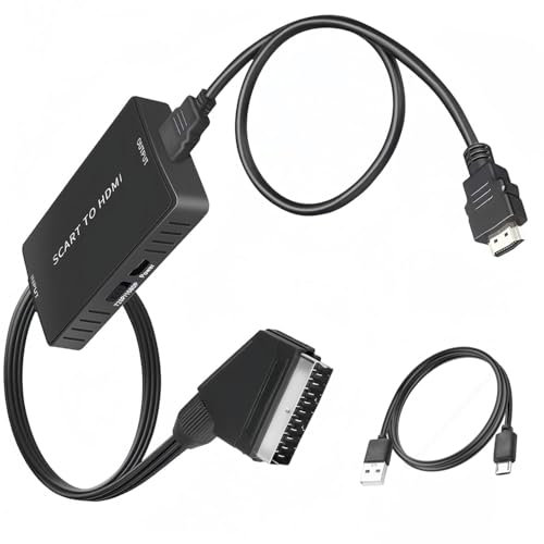 Scart a HDMI Convertidor,Conversor con Cable HDMI y Scart Cable, Adaptador de euroconector a hdmi para TV,Salida de Video y Audio de 720p/1080p para HDTV, BLU-Ray DVD, VCR, VHS, Proyector