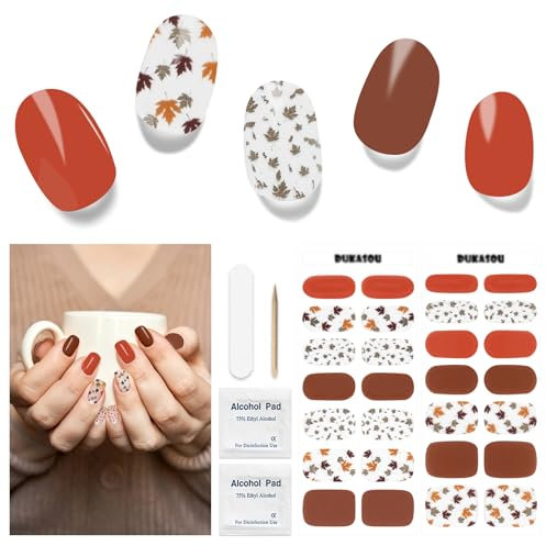 Nagelfolie UV Härtend - 28 Stück Nagelsticker Herbst UV Gel Nagelfolien Selbstklebend Herbst Nail Sticker Nagellackstreifen Gel-Nagelaufkleber Art Stickers DIY für Damen (Fallende Blätter)