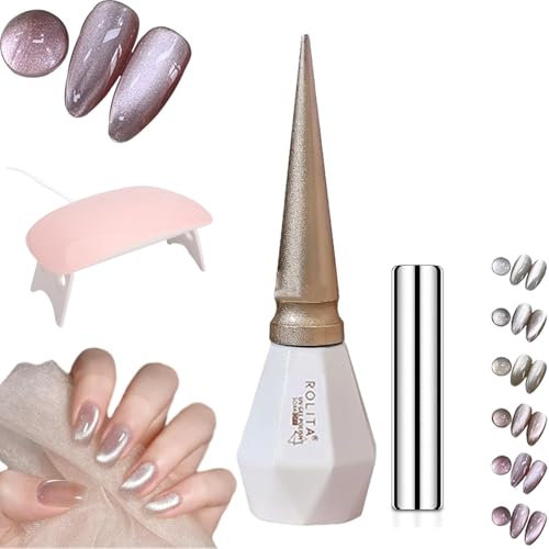 Rolita Gel Polish, Rolita Nail Polish, Cat Eye Gel Nail Polish, Glitter Crystal Gel Polish with Magnet, 6 Colors Gel Polish Uv LED Lamp, Jelly Gel Nail Polish Kit for Salon At Home Easily (Y25)