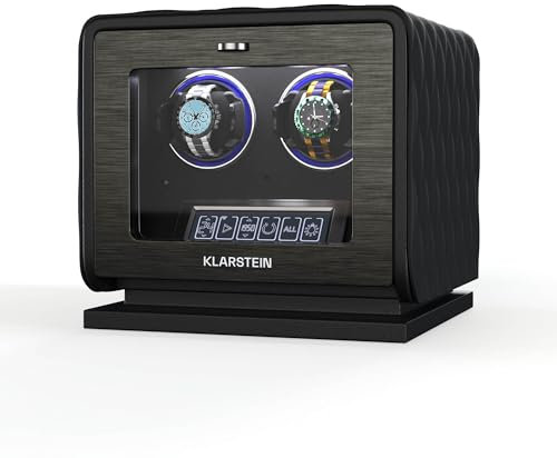 Klarstein LuminousTime Uhrenbeweger 2 Uhren – Automatik-Uhrenbeweger mit Flüsterleisem Japanischem Motor, LCD-Touchpanel & Fernbedienung, 20 TPD-Einstellungen, RGB & LED-Beleuchtung
