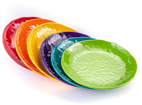 MIYOPESI 6.7-Inch Melamine Dessert Plates (Set of 6) - Unbreakable and Reusable Plastic Dinnerware with Ceramic Feel, Stackable and Dishwasher-Safe (Multi-color)