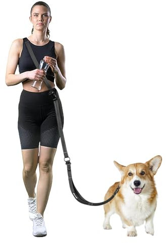 WANFIRE Freihändige Hundeleine, Crossbody-Hundeleine, 1,6–2,4 m, Hüftgurt mit Autosicherheitsgurt und doppelseitiger Reflektor, Spazierengehen, Joggen, Wandern, Reisen usw. (Schwarz)