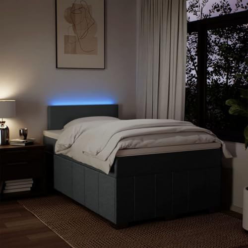 IKAYAA Boxspringbett 120 x 200 cm - Bett mit LED Beleuchtung, Federkern Matratze,Topper & Kopfteil - Polsterbett 120 x 200 cm mit Matratze - Bett mit Matratze und Lattenrost Dunkelgrau Type-1