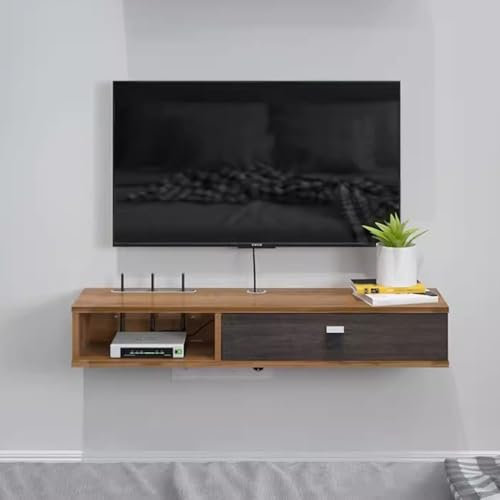 Floating TV Stand Floating TV Unit 100cm Wall Mounted Media Wall Unit Tv Wall Units For Living Room With 1 Drawers And Door Large Storage TV Bench For Living Room(Brown)