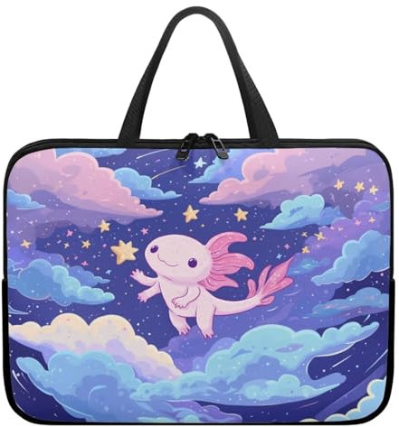 HUGS IDEA Housse pour ordinateur portable avec poignée pour ordinateur portable, sac fourre-tout pour tablette, sac à main d'ordinateur, Galaxy Axolotl, 15 inch