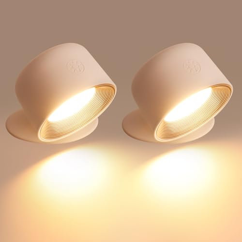 DESGNT Wandleuchte für den Innenbereich,2 Stück, kabellose Wandleuchte mit Fernbedienung,3 Helligkeitsstufen, 16 Farbmodi,wiederaufladbare LED-Lampe,360 ° drehbar,für Schlafzimmer,Flur.