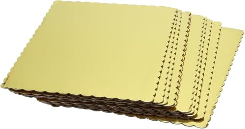 Anscher 15 Pack 19 x 14 Inch Greaseproof Rectangle Cake Boards Corrugated Single Wall Cake Pad Half Sheet Cake Board Rectangular Scalloped Rectangle Dessert Base for Cake Pizza(Gold)
