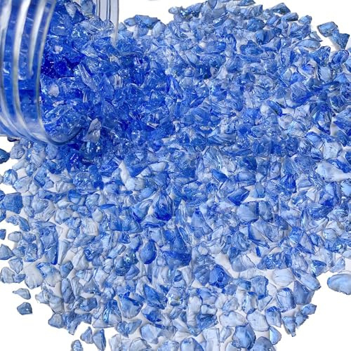 425g Crushed Glass Broken Glass Chips 3-8mm for Resin Arts,DIY Crafts,Vase Filler, Candle Holder Stones, Terrarium Succulent Decor, Epoxy Craft Material,Sky Blue