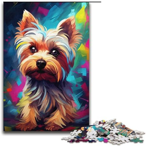 Puzzle für Erwachsene, 1000 Teile, farbenfrohes Yorkshire-Terrier-Puzzle, Spielzeug, Geschenk, Wanddekoration, einzigartige Geburtstags, Größe 38 x 26 cm