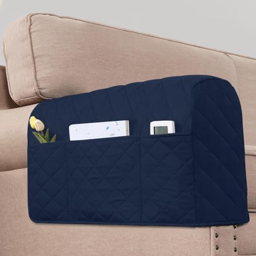 KPPKOU 2 Pack Water Resistant Armrest Covers for Chairs and Sofas Couch Arm Covers for Sofa with 3 Pockets for Phone Sofa Arm Protector for Pets, Cats (Navy)