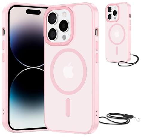 NEW'C Coque pour iPhone 14 Pro, Magnétique Compatible avec MagSafe - Rose | Coque + Cordon détachable, 6,1 pouces, Magnétique, Antichoc militaire, Aimants N56, Fin
