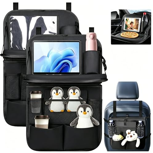 Auto Organizer, Neu Upgraded Auto Rückenlehnenschutz 2 in 1 Abnehmbar, Geeignet für Rücksitz und Lenkrad, Autositz Organizer Kinder mit Klapptisch, Auto Kinder Wasserdicht Rücksitz Organizer (2 Stück)