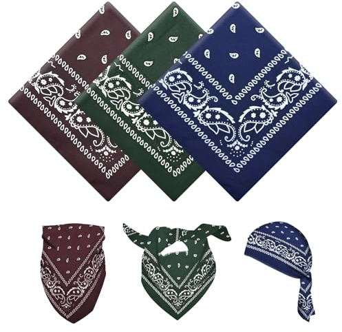 3 Pcs Bandana Multifunctional Paisley Hair Wrap Unisex Headwear Bandana Headband for Women Men Cowboy Accessories