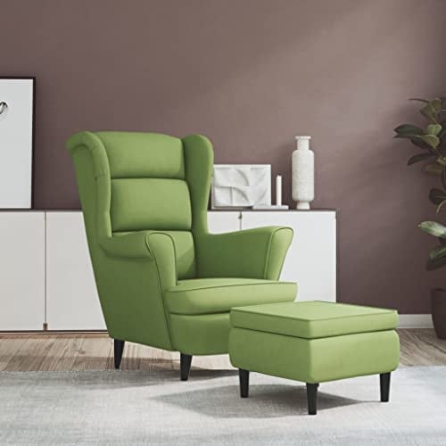 Hommdiy Ohrensessel mit Hocker Hellgrün Armlehnen Relaxsessel Fernsehsessel Polstersessel Loungesessel Wohnzimmersessel TV Sessel Ruhesessel Samt