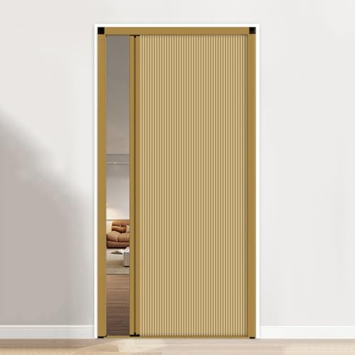Porte Coulissante Accordéon Pliante Porte accordéon intérieure sans perçage, en alliage d'aluminium et tissu non tissé, pour Cuisine Douche(Yellow-W×H:80×180cm)