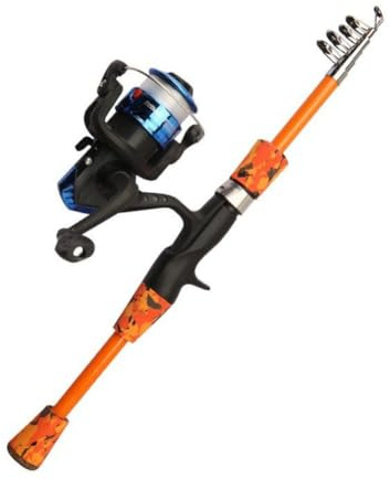 MoSundi Leichtes Teleskop-Angelruten- und Rollen-Set mit Zubehör, GFK-Fiberglas-Konstruktion, glatte Wurfführungsringe, für Kinder und junge Angler