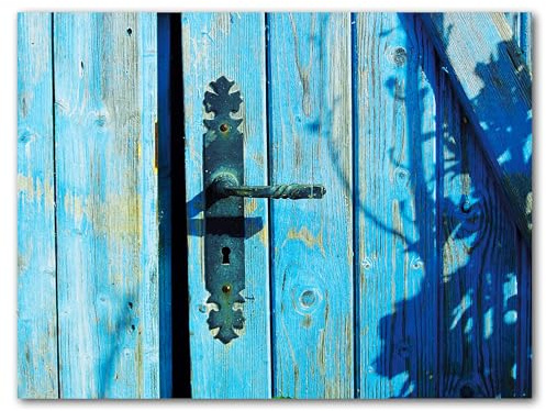 Glücksvilla - Blaue Tür (Leinwand-Bild 2 cm, 200 x 150 cm) | div. Maße - aus DE - Deko Wandbild quer - Frankreich Fischerhütte Holz Insel Oléron Charente-Maritime