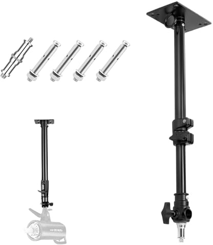 Photography Camera Wall Ceiling Mount Boom Arm 60cm with 1/4 to 3/8 Thread Mounting, Metal Plate Bracket Light Stand for Flash Monolight Softbox Ring Light and other Lighting Equipment