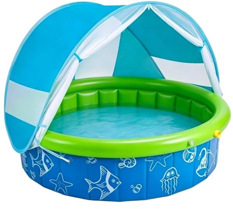 Zahoken Pool mit Sonnendach | Sonnenschutz Platzsparend Geräumig,Kinder-Schwimmbecken mit Sonnendach,für Sommer, Vorschulkinder, Kinder, Schüler, Garten, Hof, Hinterhof, Park