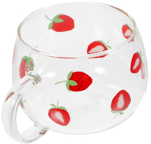 Tasse en Verre à Fraises 390ml, Mug à Anse pour Boissons Chaudes ou Froides