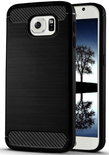 ONEFLOW® Schutzhülle im Edelstahl-Design passend für Samsung Galaxy S6 | Carbon + Gebürstete Aluminium Optik - aus TPU, Schwarz