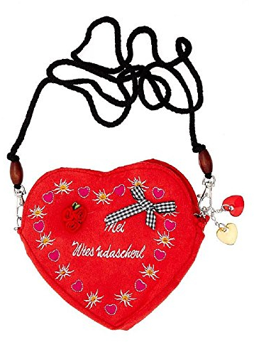Edelweiss Trachten Tasche Oktoberfest Dirndl Herzform abnehmbarem Langer Kordel Rot