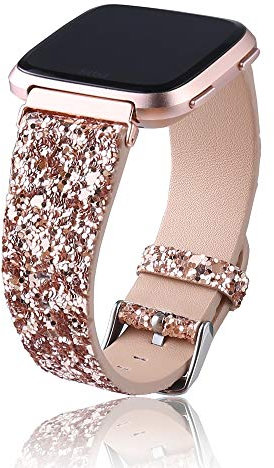 JOHIPI Bling Bands, Mode Luxe Femmes Bracelet en Cuir Brillant Paillettes Bracelet Compatible avec Fitbit Versa/Versa 2/Lite Smart Watch