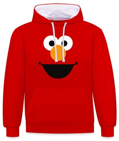 Spreadshirt Sesamstraße Elmo Kostüm Gesicht Krümelmonster Kontrast Hoodie, L, Rot/Weiß