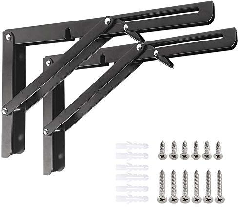 Folding Shelf Brackets 25cm, 2pcs Heavy Duty Metal Collapsible Shelf Brackets & Supports, Folding Brackets Wall Mounted Space Saving DIY Folding Hinge for Home, Kitchen, Office, Wall, Table