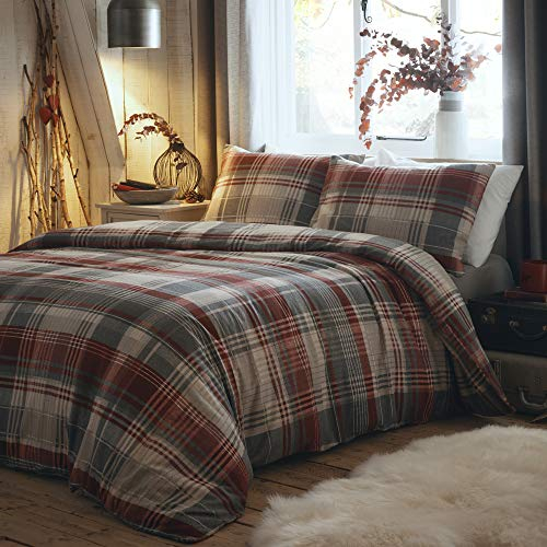 Dreams & Drapes Connolly - Set copripiumino in 100% cotone spazzolato, colore rosso, misura matrimoniale