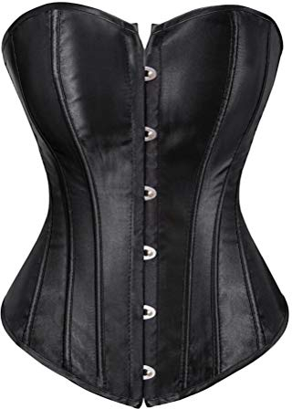 Kelvry Women's Plus Size Gothic Lingerie Satin Lace up Boned Overbust Corsets Shapewear Outfit