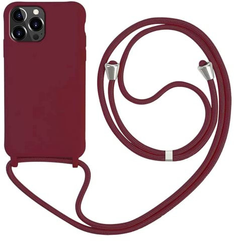 MEVIS Cover Compatible con iPhone 13 PRO Max,Cover con Pratico Cordino,con Cordino TPU Corda Silicone Case Bumpe-Rosso