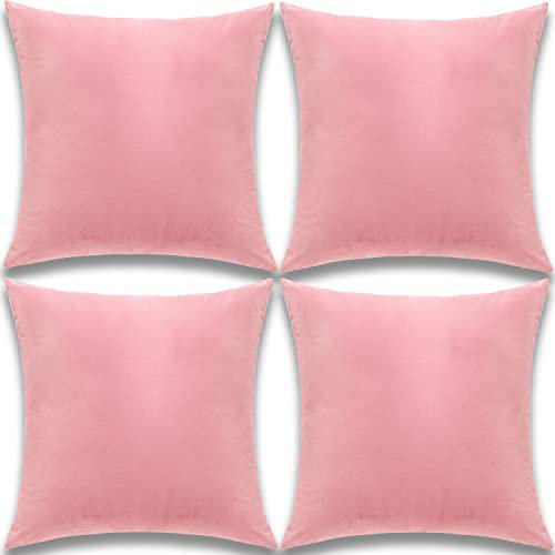 Yonous Set di 4 federe per cuscini, in morbido velluto di alta qualità, decorative, per divano, letto, sedia, rosa, 50 x 50 cm