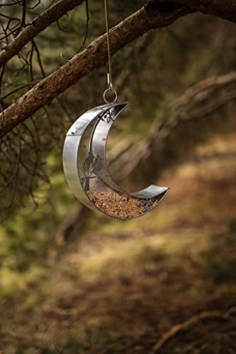 Garden Mile Large Moon Bird Feeders Hanging Decoration Durable Metal Bird Feeders For Small Birds Perfect For Seeds Nuts Mealworms Nyjer Seed Feeder Garden Patio Decor