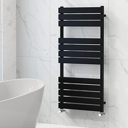 NRG Bathroom Flat Panel Heated Towel Rail Radiator Modern Central Heating Warmer Wall Mounted Ladder Rad 1200×600mm Black