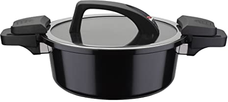 GSW Olla de bajo consumo con tapa de cristal Gourmet Nero 24 cm, 4 L, color negro