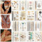LUZOON Gold Tattoo Temporäre 16 Blätter 140+ Tattoos Metallic Flash Tattoos Wasserdichte Klebe Tattoo für Festival und Party Accessoire
