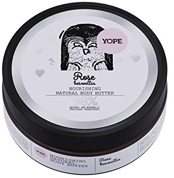 YOPE Burro per il corpo nutriente naturale, estratto di rosa, burro di karitè, burro di Murmuru, olio di avocado, oli di oliva, idratante, 98% ingredienti naturali, rosa e boswellia, 200 ml