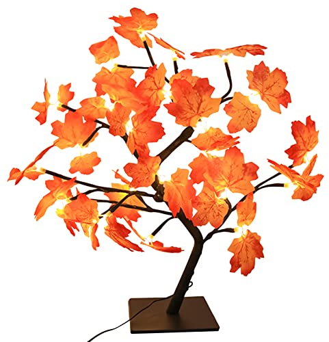 Herbst Deko Ahornblatt Baum Zweig Licht 24 LEDs 20 Zoll Warmweiß Lichterbaum USB Tisch Baumlicht,DIY Bonsai Baum Lampe Tischdekoration für Erntedankfest,Wohnzimmer,Schlafzimmer, Weihnacht Innen Deko
