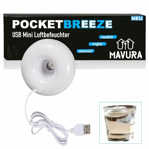 POCKETBREEZE USB Mini Luftbefeuchter & Aroma Diffuser, Ultraschall-Vernebler Humidifier weiß