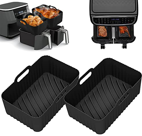 MOFELON 2PCS Silicone Pot for Ninjas Dual Air Fryer,Reusable Silicone Air Fryer Liners Double Air Fryer Silicone Air Fryer Basket, Air Fryer Accessories for Air Fryer, Oven and Microwave (Black)