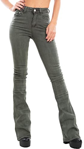 Toocool Jeans Damen Push Up Hose Elefant Glocke Slim VI8008, militär-grün, XS