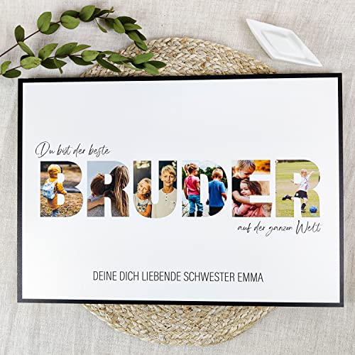 Bruder Geschenk Holzbild - Foto Geschenk - personalisierbar zum Hinstellen/Aufhängen optional beleuchtet Weihnachtsgeschenke Für Bruder, Geschenk Für Bruder, Grosser Bruder - personalisierte Geschenke