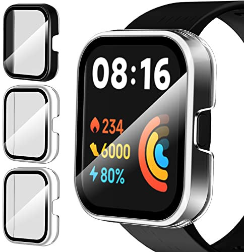 iVoler 3 Pezzi Cover con Vetro Temperato per Xiaomi Redmi Watch 2 Lite, Copertura Completa Custodia Rigida PC, HD Clear Pellicola Protettiva Anti-Graffio Case, 2 Trasparente + 1 Nero