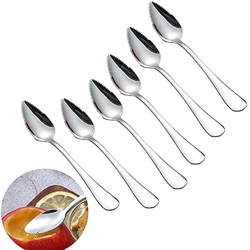 6pcs CuillèRe à Pamplemousse en Acier Inoxydable Cuillère à Dessert, Acier Inoxydable cuillère, Convient pour Apple, Kiwi, Papaye, Orange et CrèMe GlacéE (Argent)…