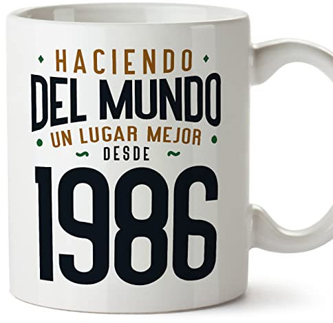 MUGFFINS Tazas 1986 Cumpleaños - En Español - Haciendo del Mundo un Lugar Mejor - 11 oz / 330 ml - Regalo original y divertido