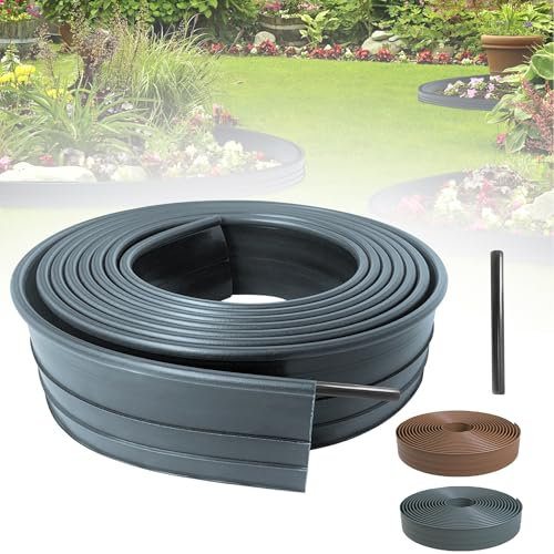 LZQ Bordure de pelouse en plastique flexible - Bordure de parterre en plastique - Facile à travailler - Bord supérieur rond (6 m, anthracite)